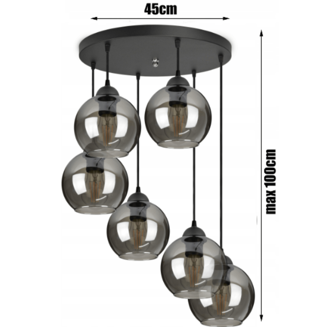 houten Licht Millimeter Hanglamp - Plafondlamp Industrieel 6-Lamps Smoke Bol Zwart Woonkamer -  SDFLiving