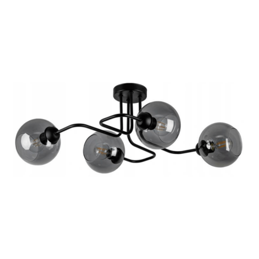 Een effectief behang oor Plafondlamp Industrieel 4-Lamps Smoke Bol Zwart Woonkamer - SDFLiving